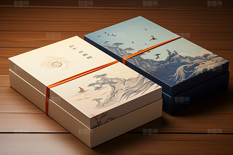 中式礼盒雅致立体样机