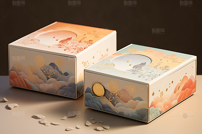 中式礼盒高端包装盒样机