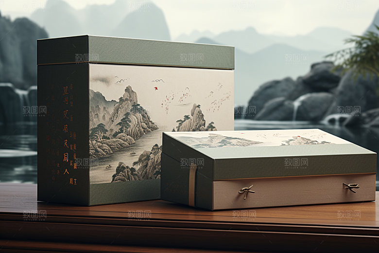 中式礼盒立体高端样机