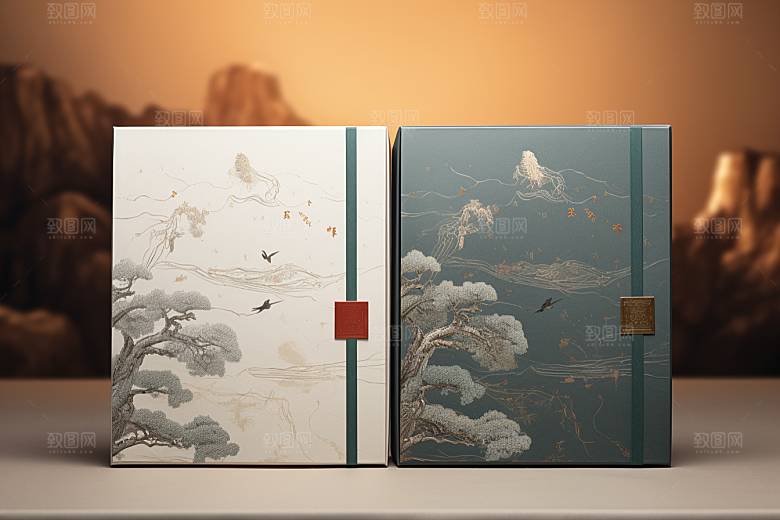 中式礼盒包装设计清新样机