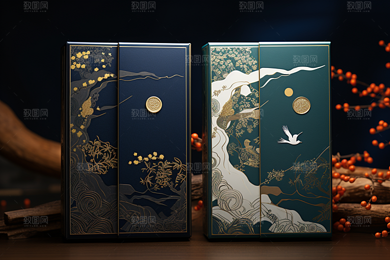 中式礼盒包装设计清新样机