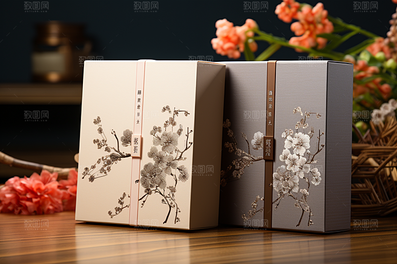 中式礼盒包装盒礼物样机