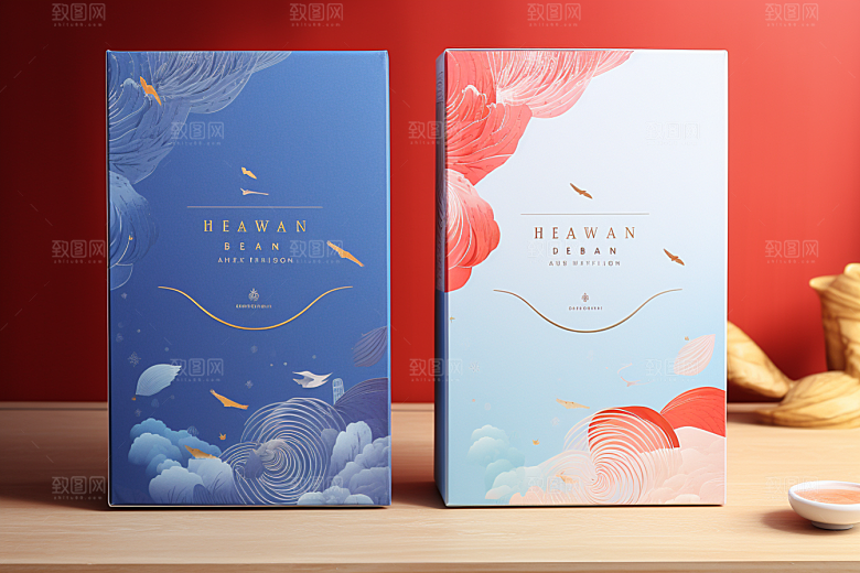 中式礼盒清新包装盒样机