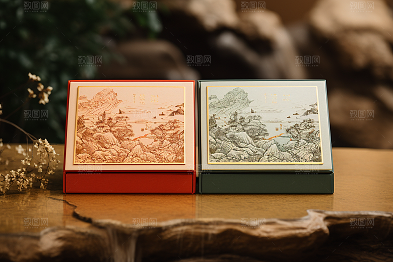 中式礼盒包装设计立体样机