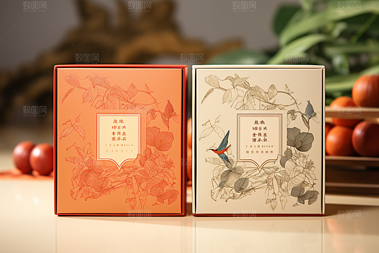 中式礼盒清新立体样机