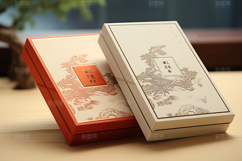 中式礼盒礼物包装盒样机