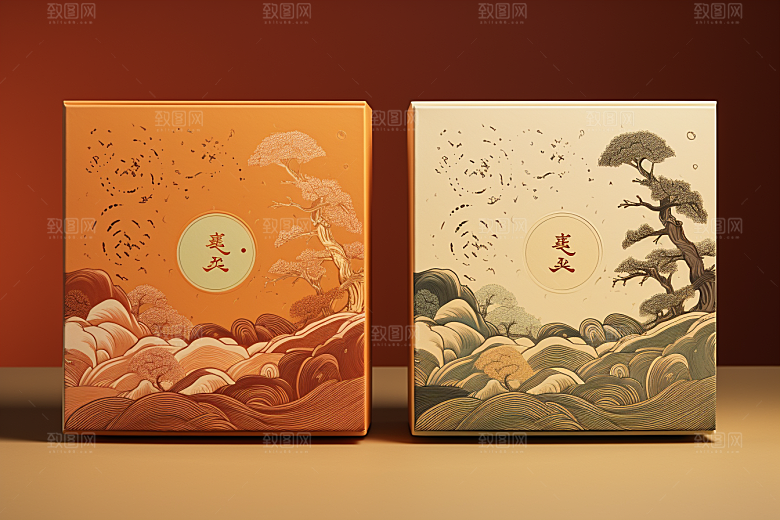 中式礼盒雅致中国风样机