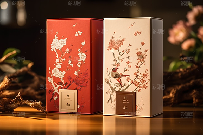 中式礼盒立体清新样机