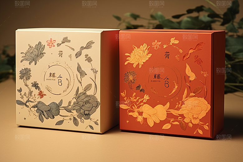 中式礼盒立体包装盒样机