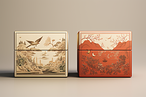中式礼盒立体礼物样机