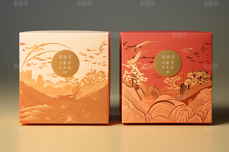 中式礼盒清新实物样机