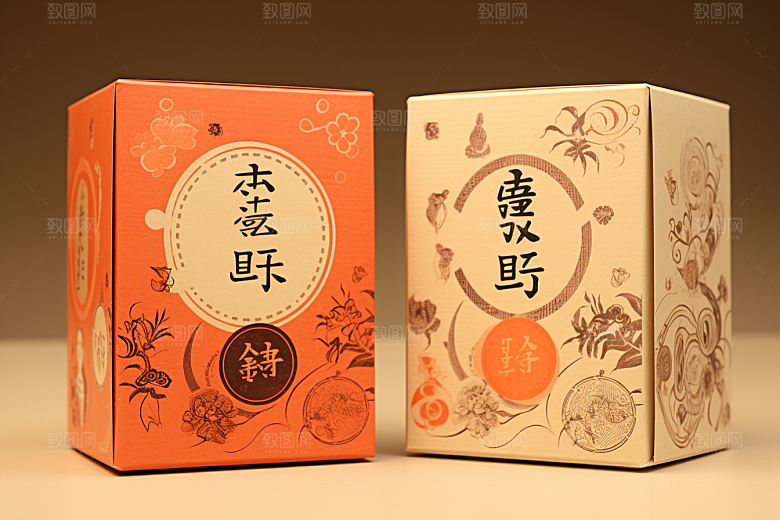 中式礼盒包装设计立体样机