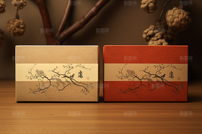 中式礼盒包装盒雅致样机