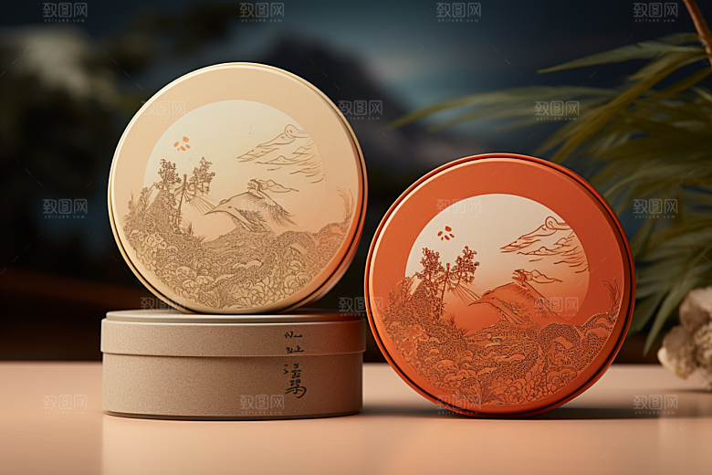 中式礼盒包装盒清新样机
