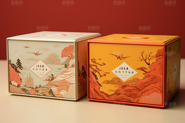 中式礼盒包装盒实物样机