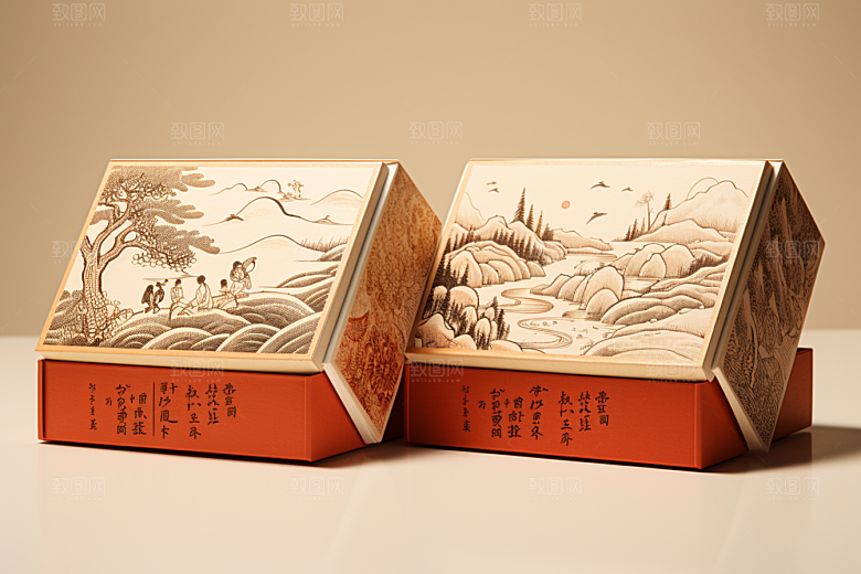 中式礼盒高端包装盒样机