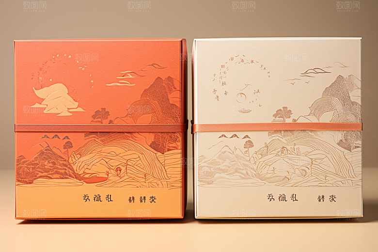 中式礼盒礼物清新样机