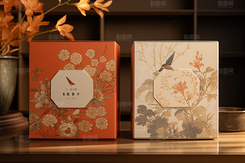 中式礼盒立体实物样机