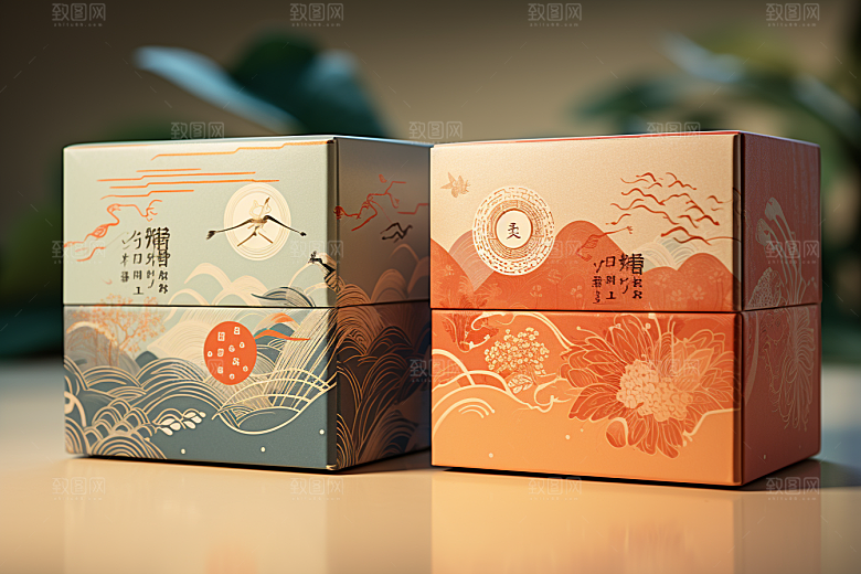 中式礼盒包装设计清新样机