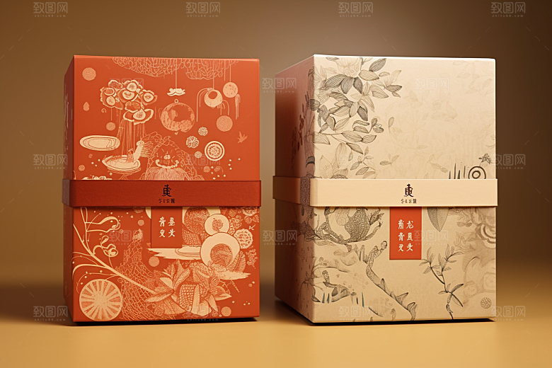 中式礼盒清新立体样机