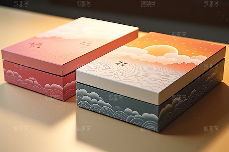 中式礼盒清新礼物样机