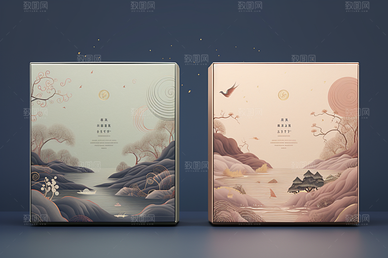 中式礼盒立体包装盒样机