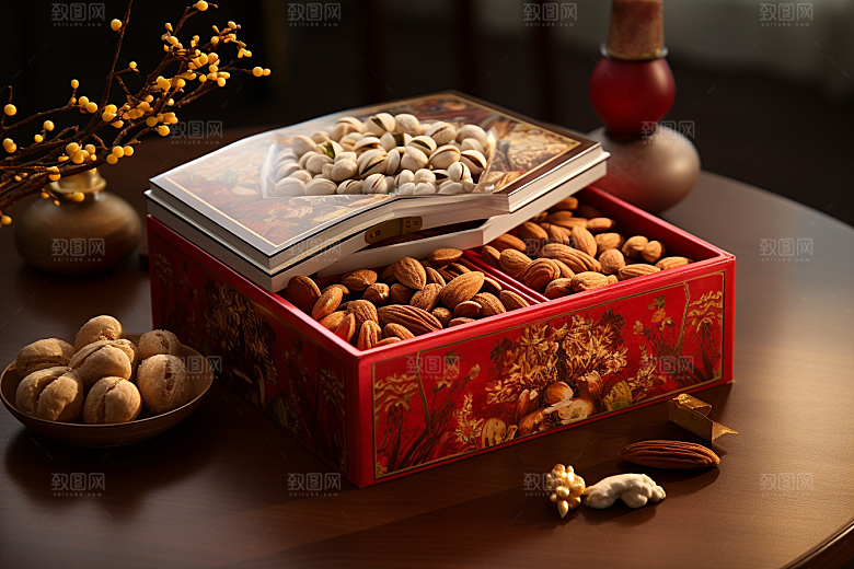 坚果礼盒干货美食摄影图