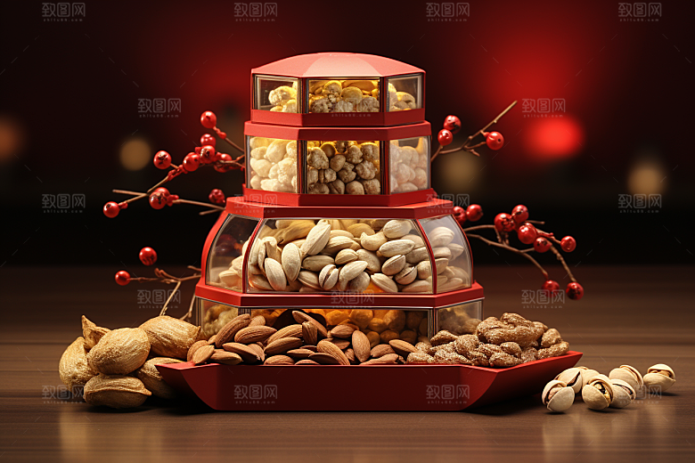 坚果礼盒干果新年摄影图