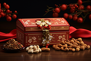 坚果礼盒新年零食摄影图