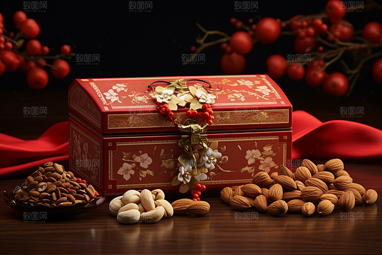 坚果礼盒新年零食摄影图