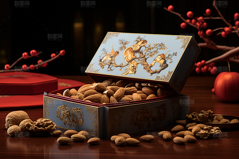 坚果礼盒干货美味摄影图