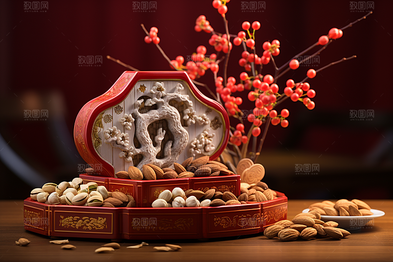 坚果礼盒干货零食摄影图