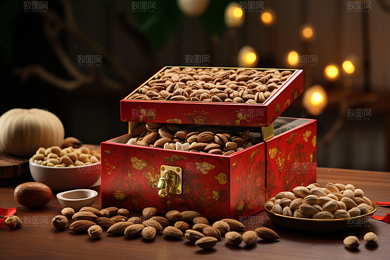坚果礼盒过年零食摄影图