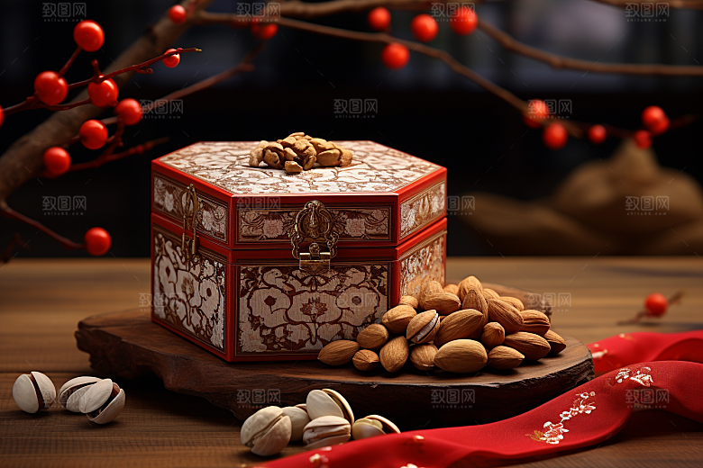 坚果礼盒春节美味摄影图