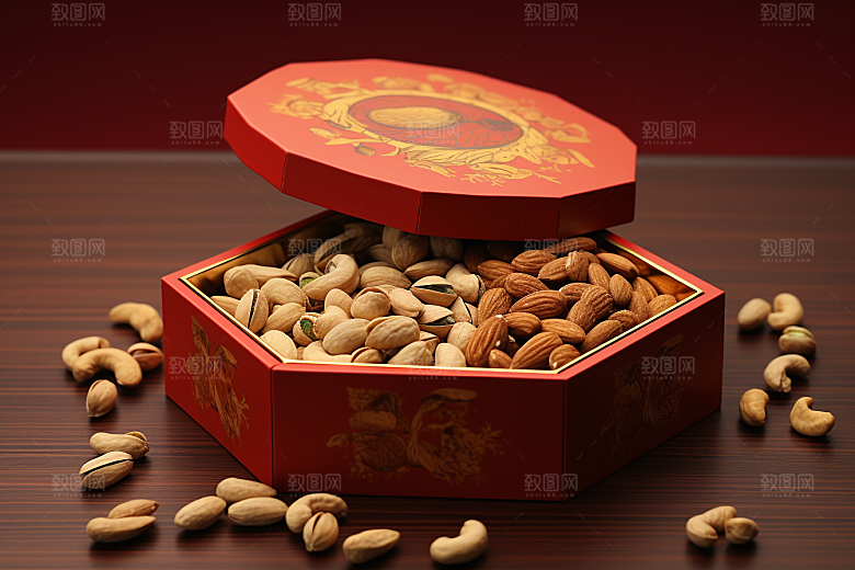 坚果礼盒新年炒货摄影图