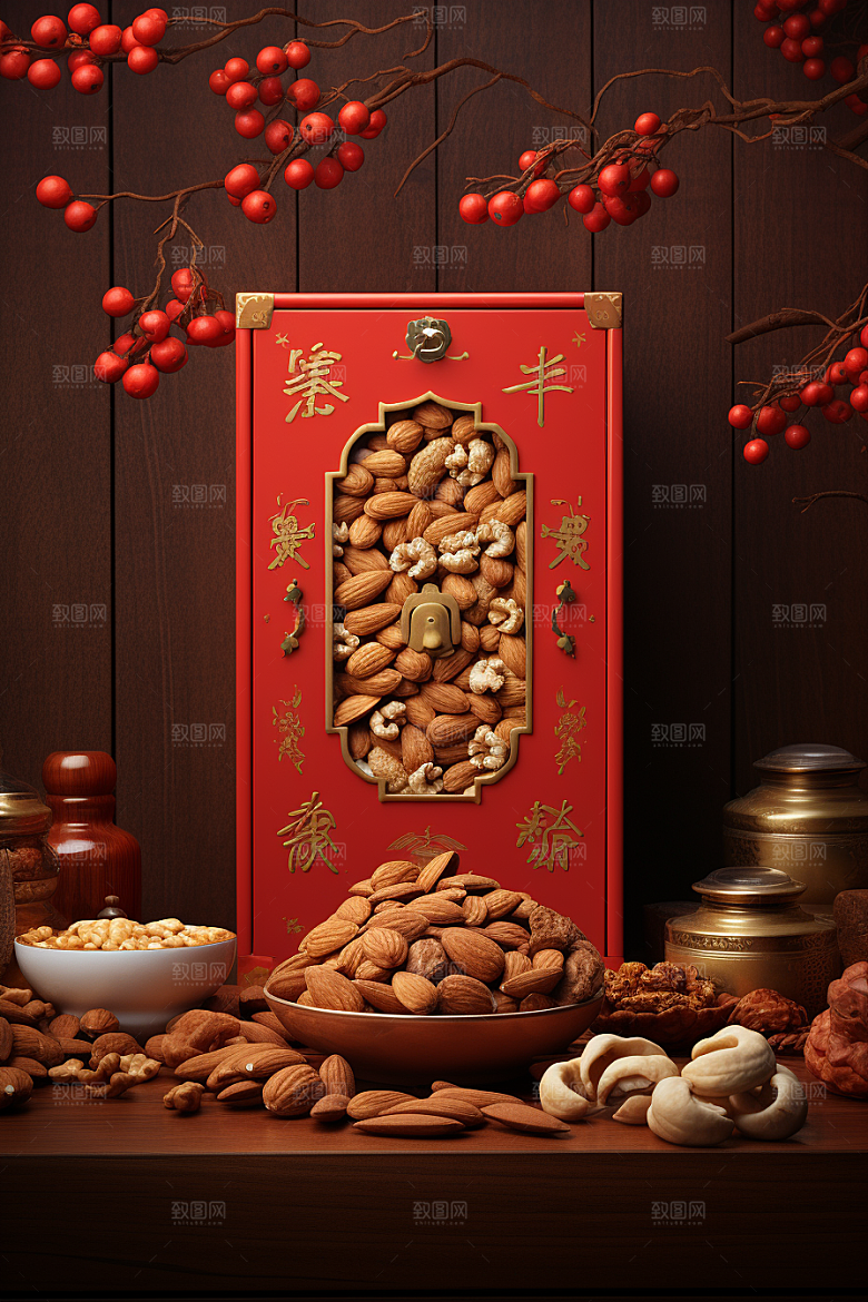 坚果礼盒炒货干货摄影图