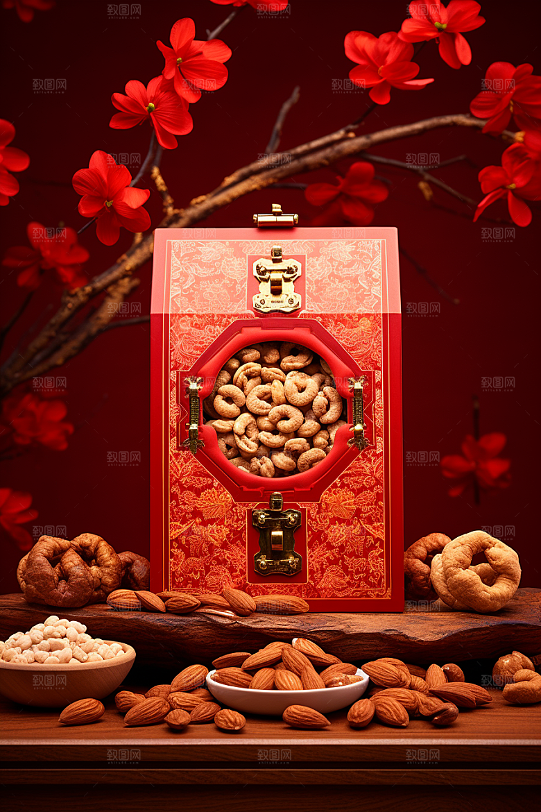 坚果礼盒美味过年摄影图