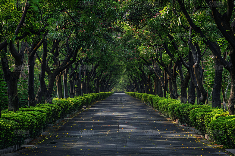 林荫小路山林植物摄影图
