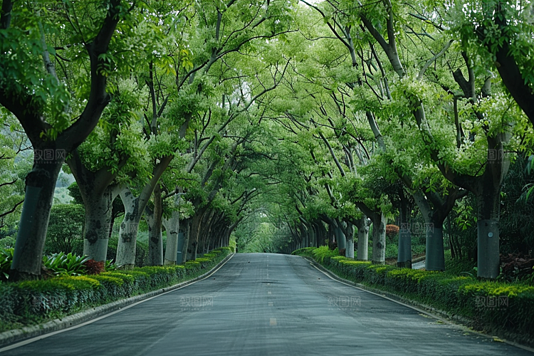 林荫小路植物露营摄影图