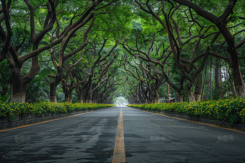 林荫小路旅行高清摄影图