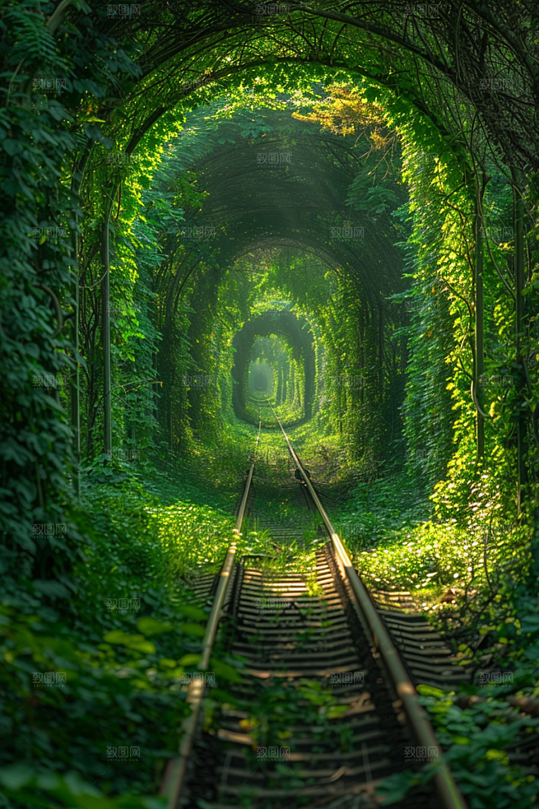 林荫小路植物绿色摄影图