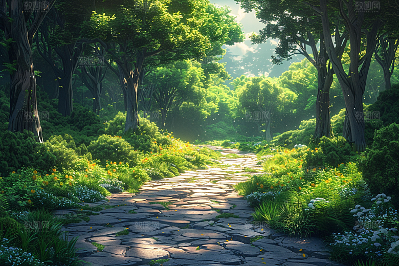 林荫小路山林林间摄影图