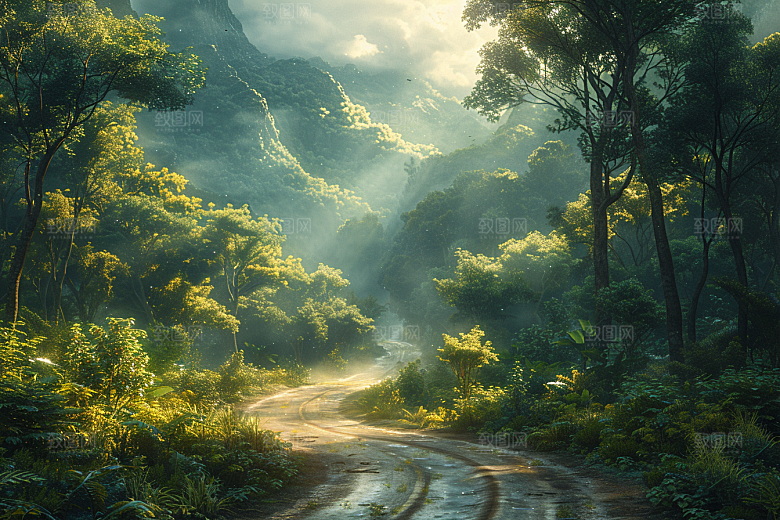 林荫小路自然旅游摄影图