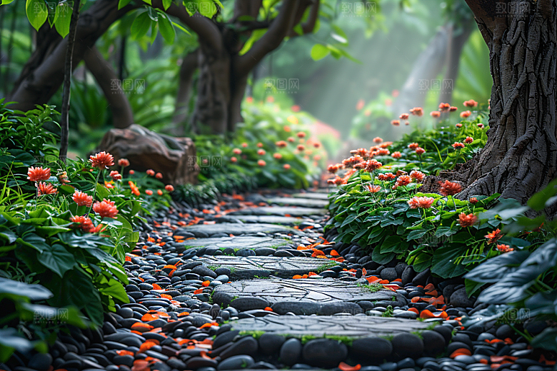 林荫小路山林林间摄影图