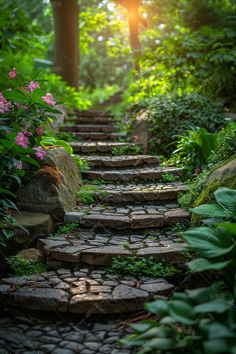 林荫小路林间高清摄影图