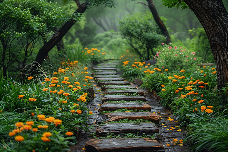林荫小路旅行野营摄影图
