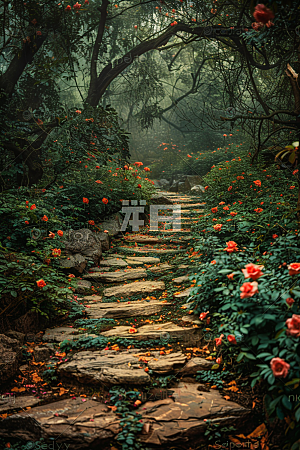 林荫小路户外山林摄影图