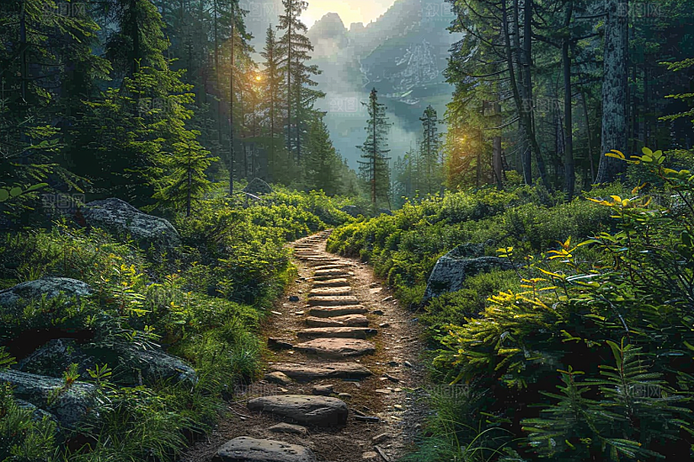 林荫小路树林徒步摄影图