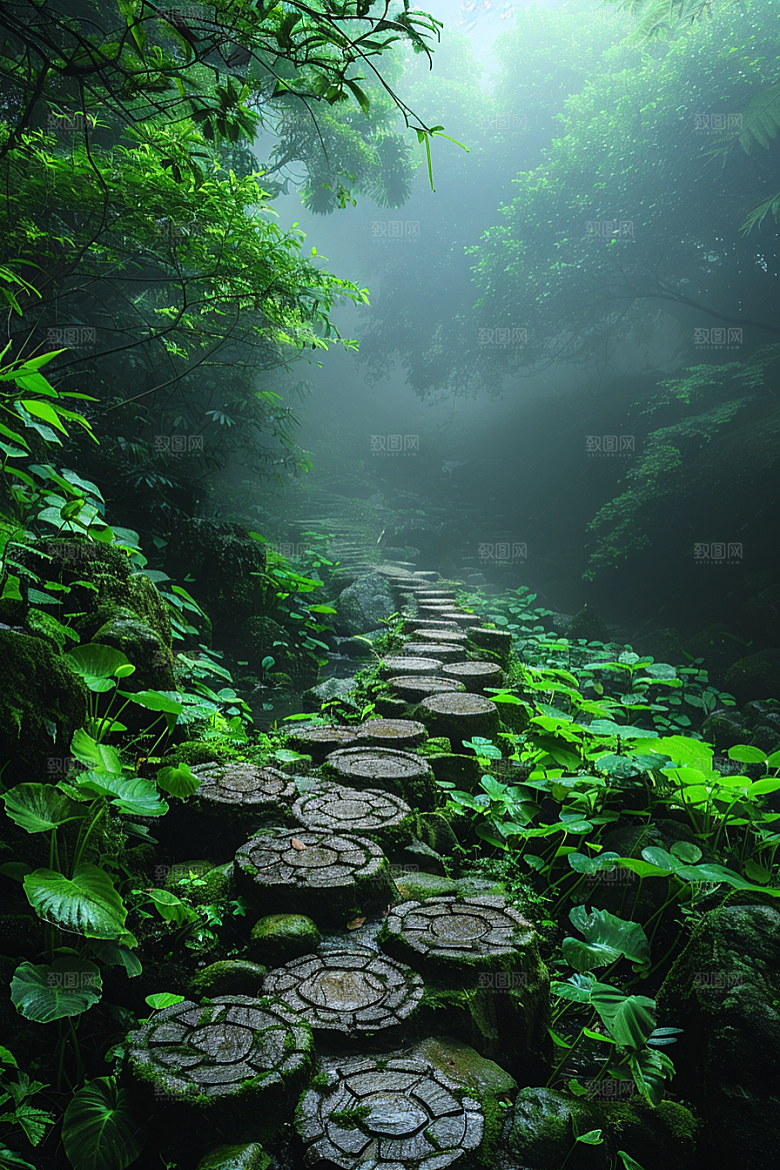 林荫小路露营山林摄影图