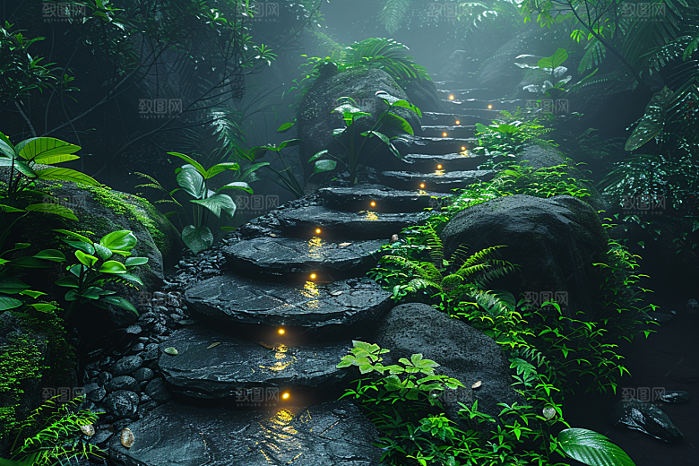 林荫小路绿色林间摄影图